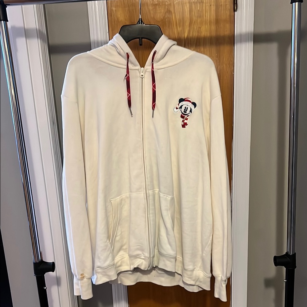 Disney Cream Zip Up Sweater with Embroidered Mickey Mouse